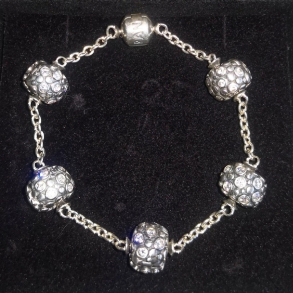 AUTHENTIC PANDORA BRAND BRACELET 8 / 5 ENCORE CZ EXCELLENT CONDITION